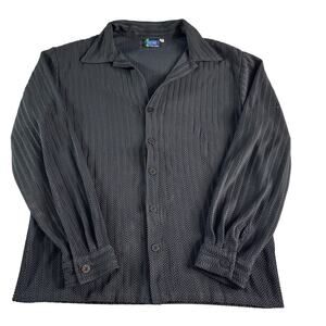 Positano Charles Lapson Men's sz M Textured Button Front Black LS VTG Shirt